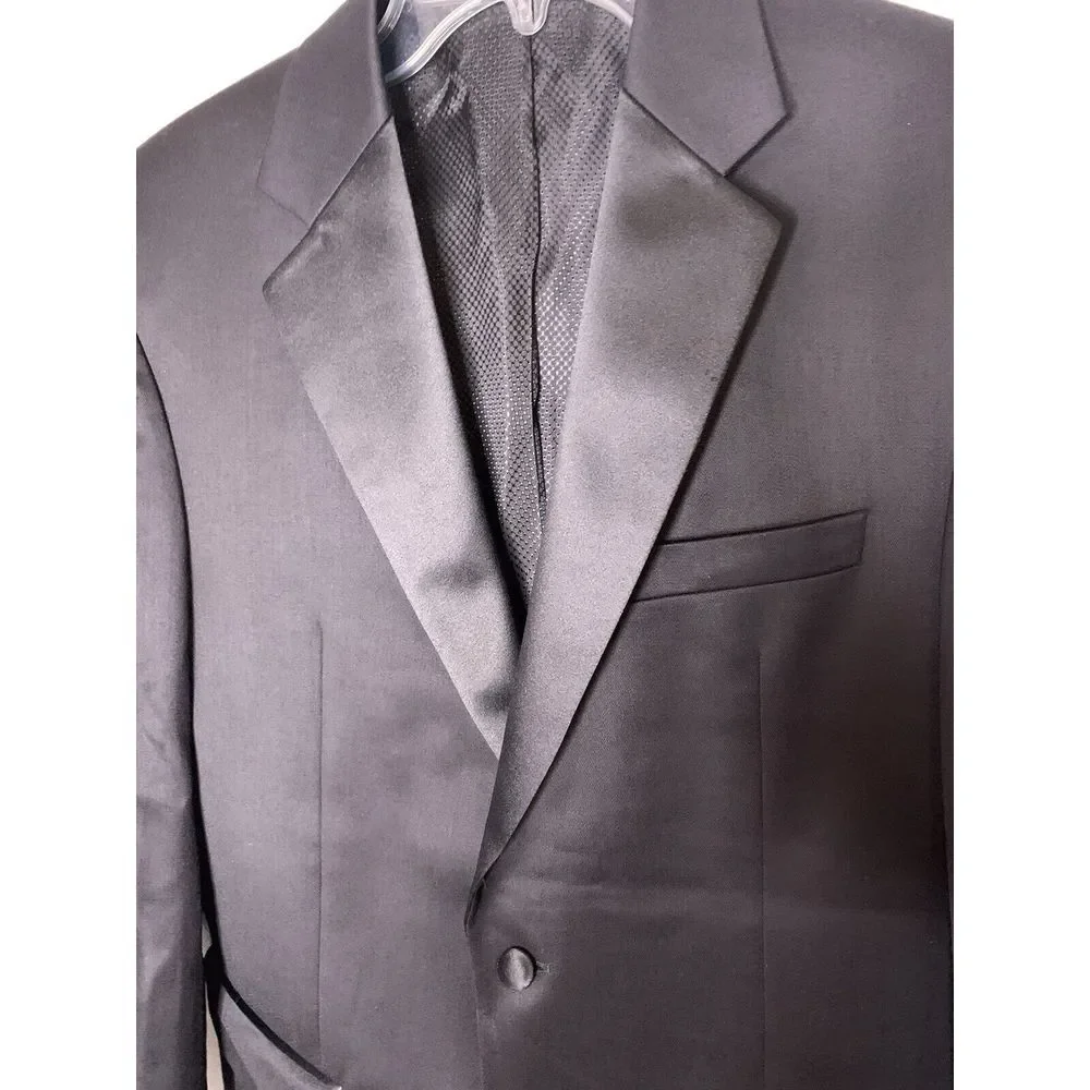 Pronto Uomo Men's 3‎ Piece Tuxedo 100% Wool Sz 43L Black with Vest Blk/Silver Gr